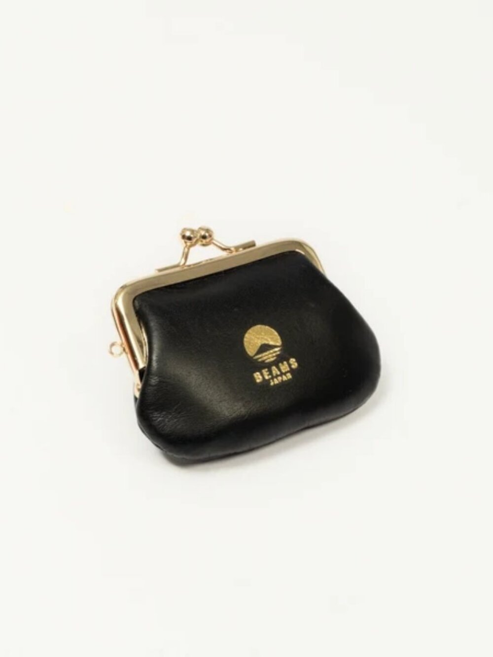 NEW BEAMS JAPAN Black Leather Mini Kiss-Lock Wallet / Coin Purse